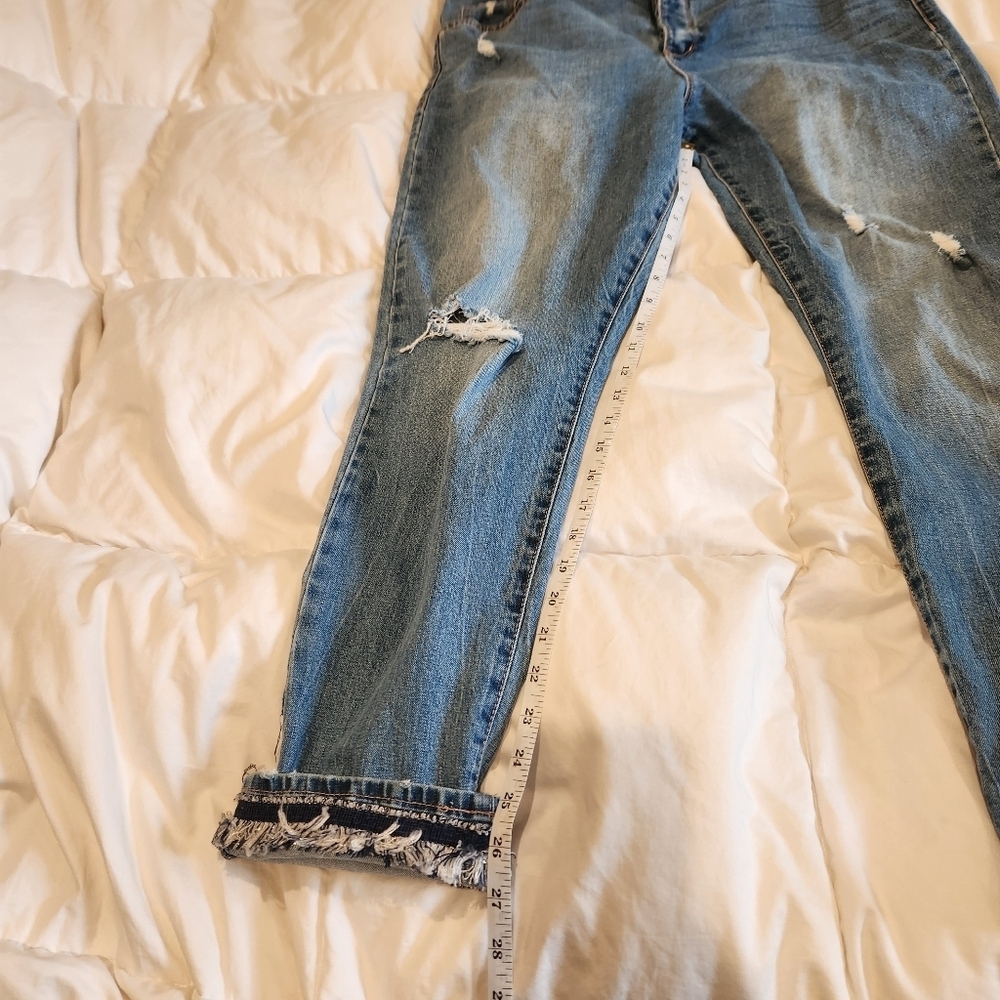 Vintage America Button Fly Jeans Women’s Size 32 Distressed Fringe Cuff Convert - Picture 3 of 16